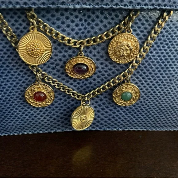 Rare⭐️ Vintage 1980s Judith Leiber Blue Lizard and Gold Charm Handbag (no strap) - Picture 8 of 14